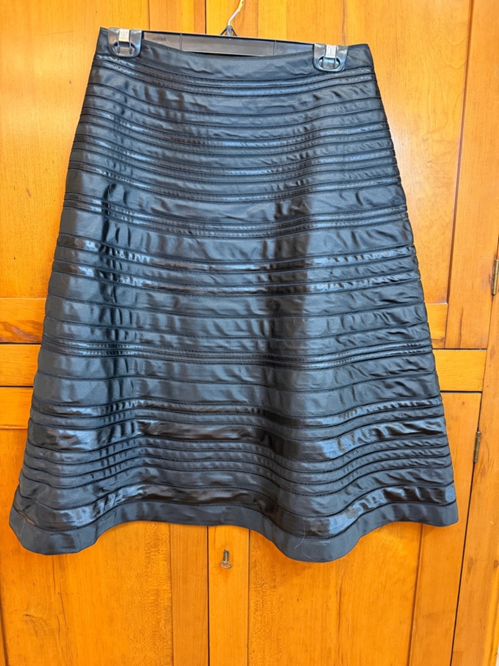 Linda Allard Ellen Tracy Black A-Line Satin-Striped Skirt, 6 - Preppy, Striped